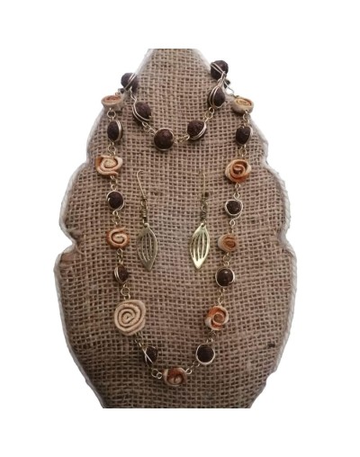 Juego collar y aretes perlas de cacao