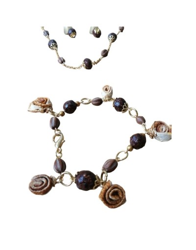 Juego collar y aretes perlas de cacao