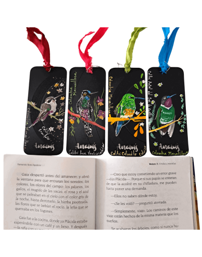 Separadores para libro Colibríes pintados a mano