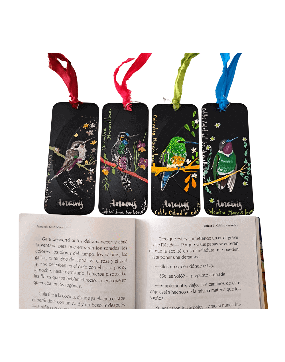 Separadores para libro Colibríes pintados a mano