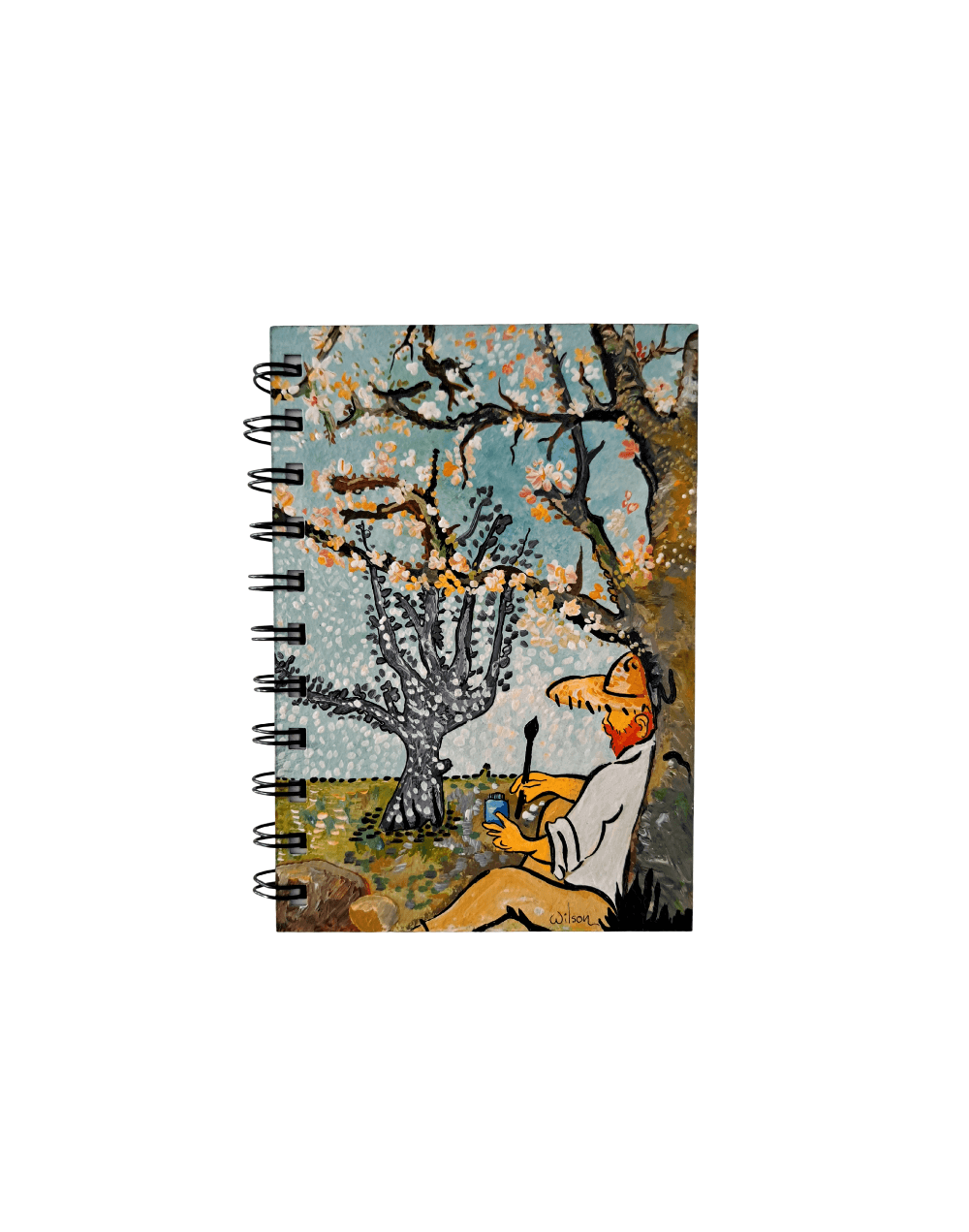 Libreta van Gogh en disco de vinilo pintada a mano