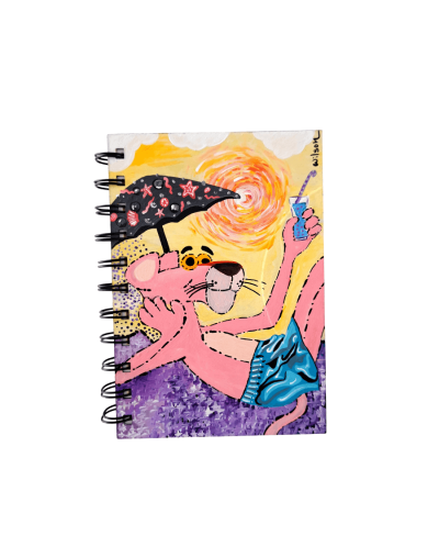 Libreta la Pantera Rosa en disco de vinilo pintada a mano