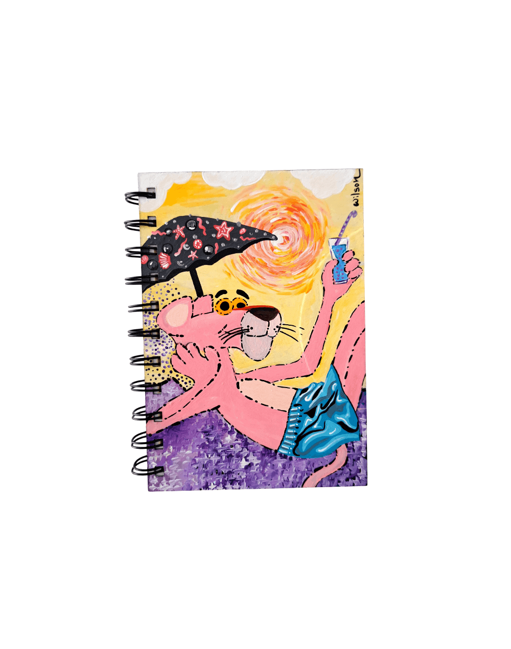 Libreta la Pantera Rosa en disco de vinilo pintada a mano