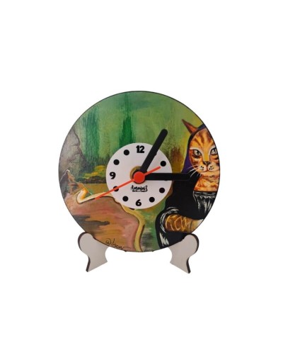 Reloj escritorio gata Mona Lisa pintado a mano