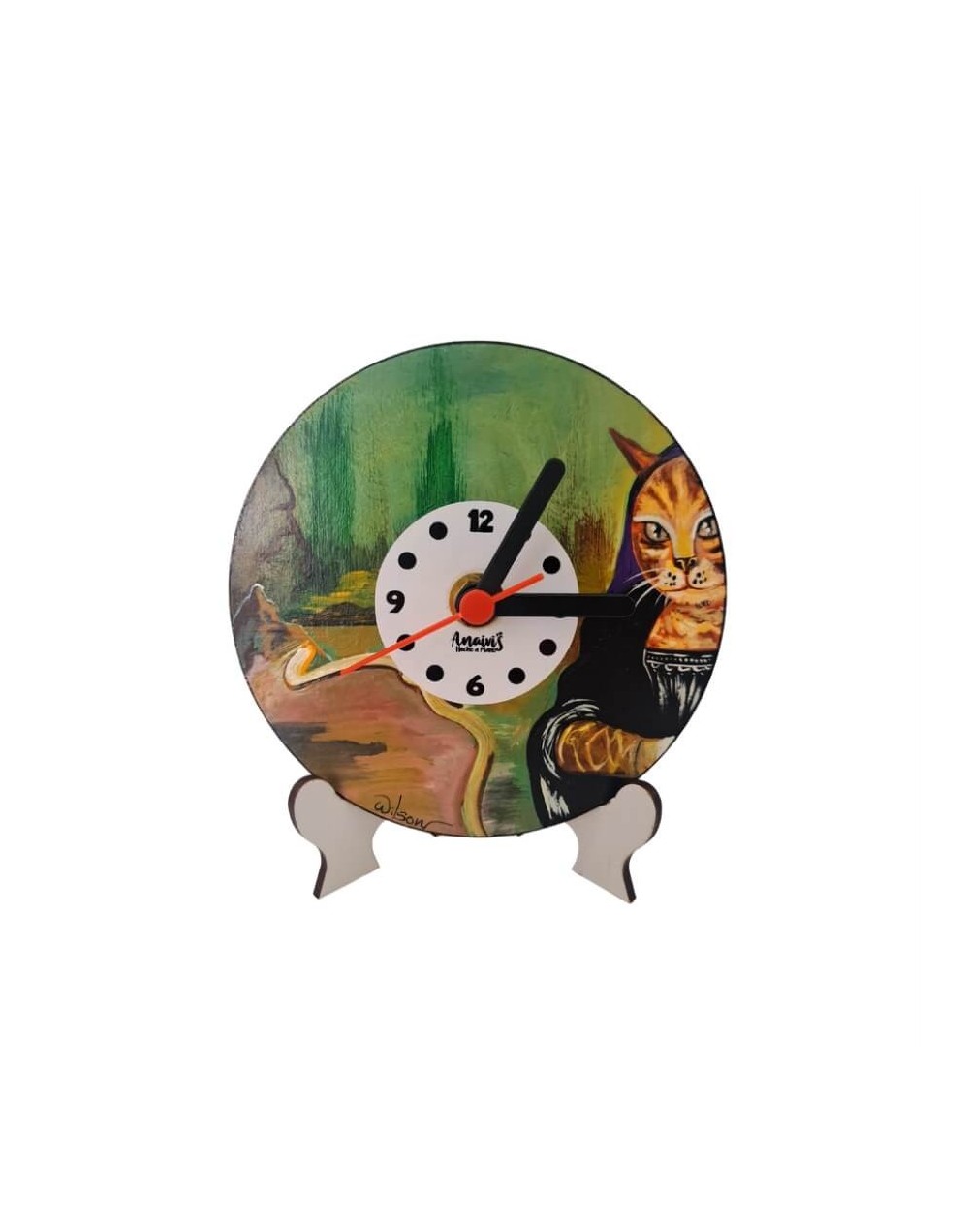 Reloj escritorio gata Mona Lisa pintado a mano
