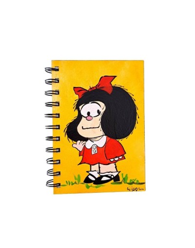 Libreta Mafalda en disco de vinilo pintada a mano
