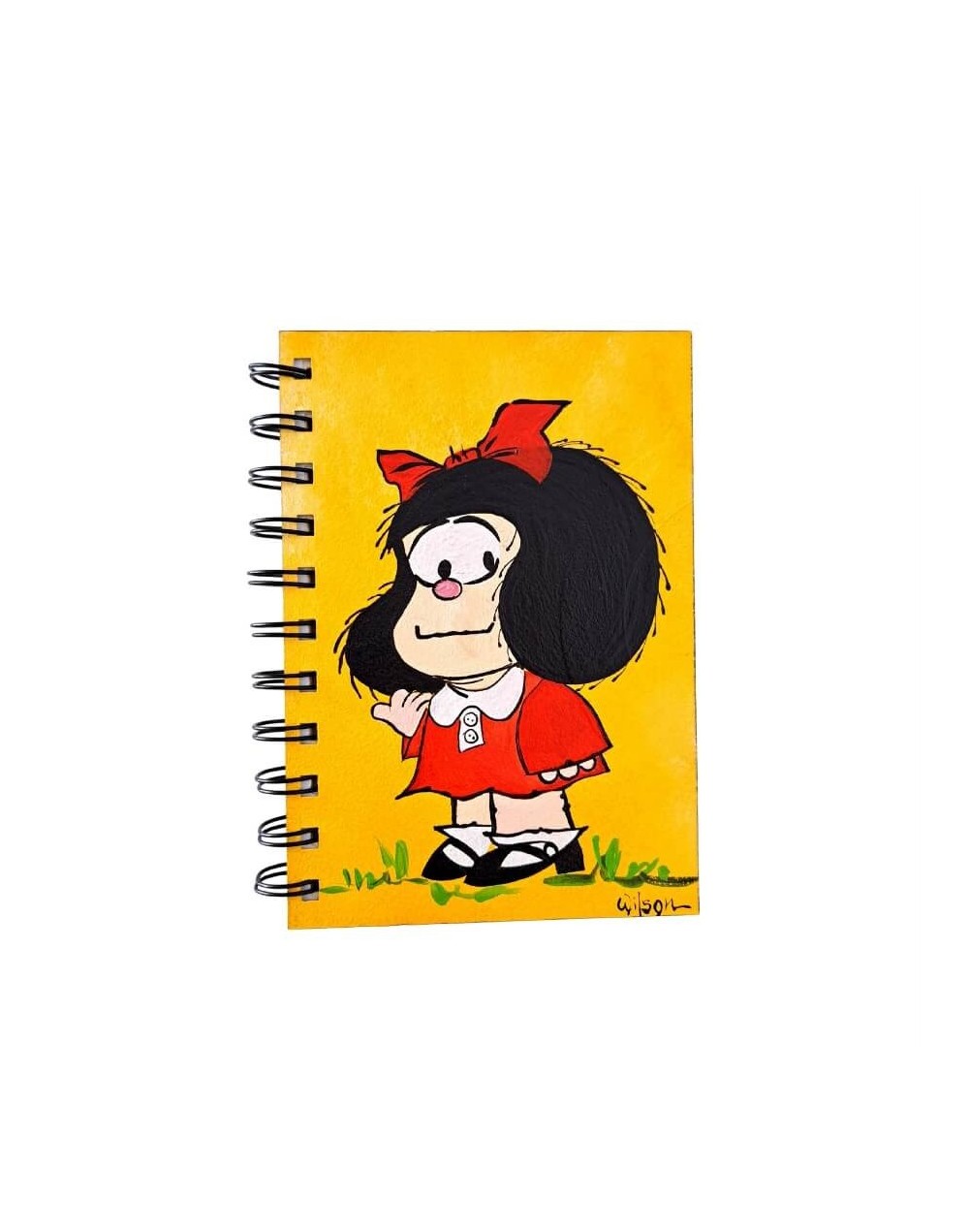 Libreta Mafalda en disco de vinilo pintada a mano