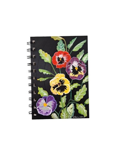 Libreta Flores en disco de vinilo pintada a mano