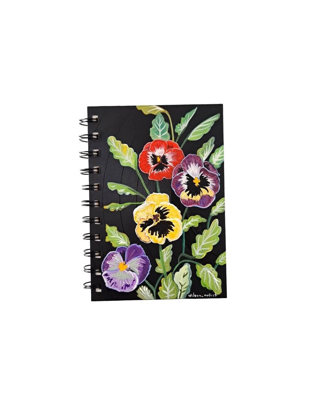 Libreta Flores en disco de vinilo pintada a mano
