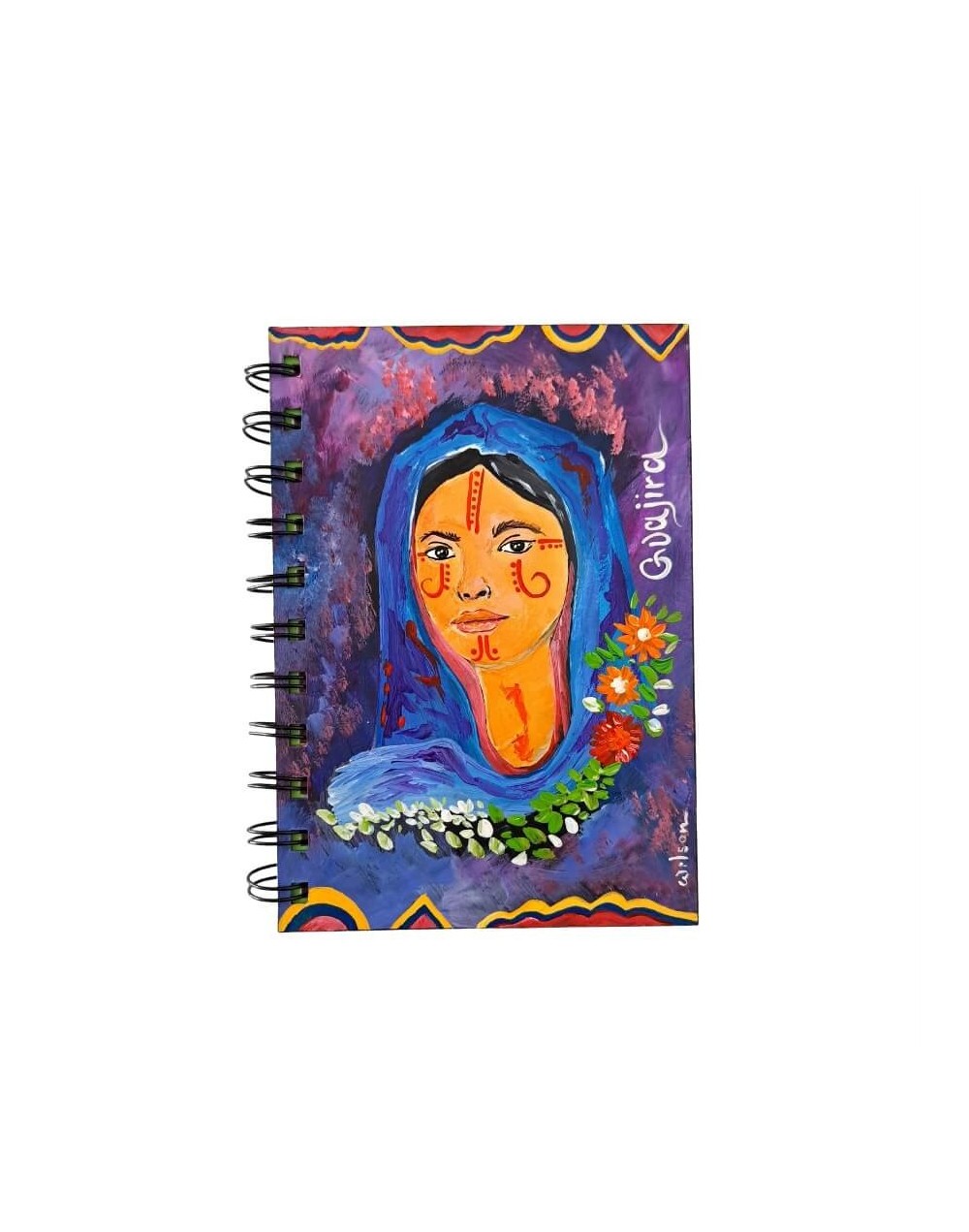 Libreta Guajira en disco de vinilo pintada a mano