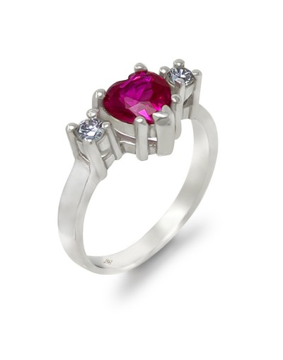 Anillo corazón rubí y plata sutil