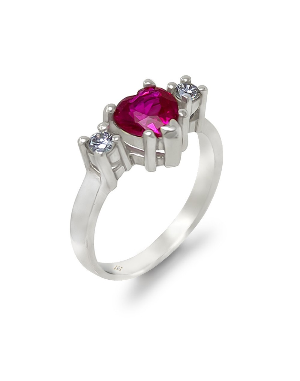 Anillo corazón rubí y plata sutil