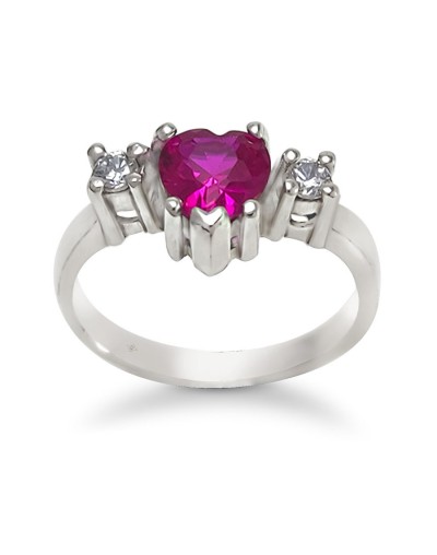 Anillo corazón rubí y plata sutil