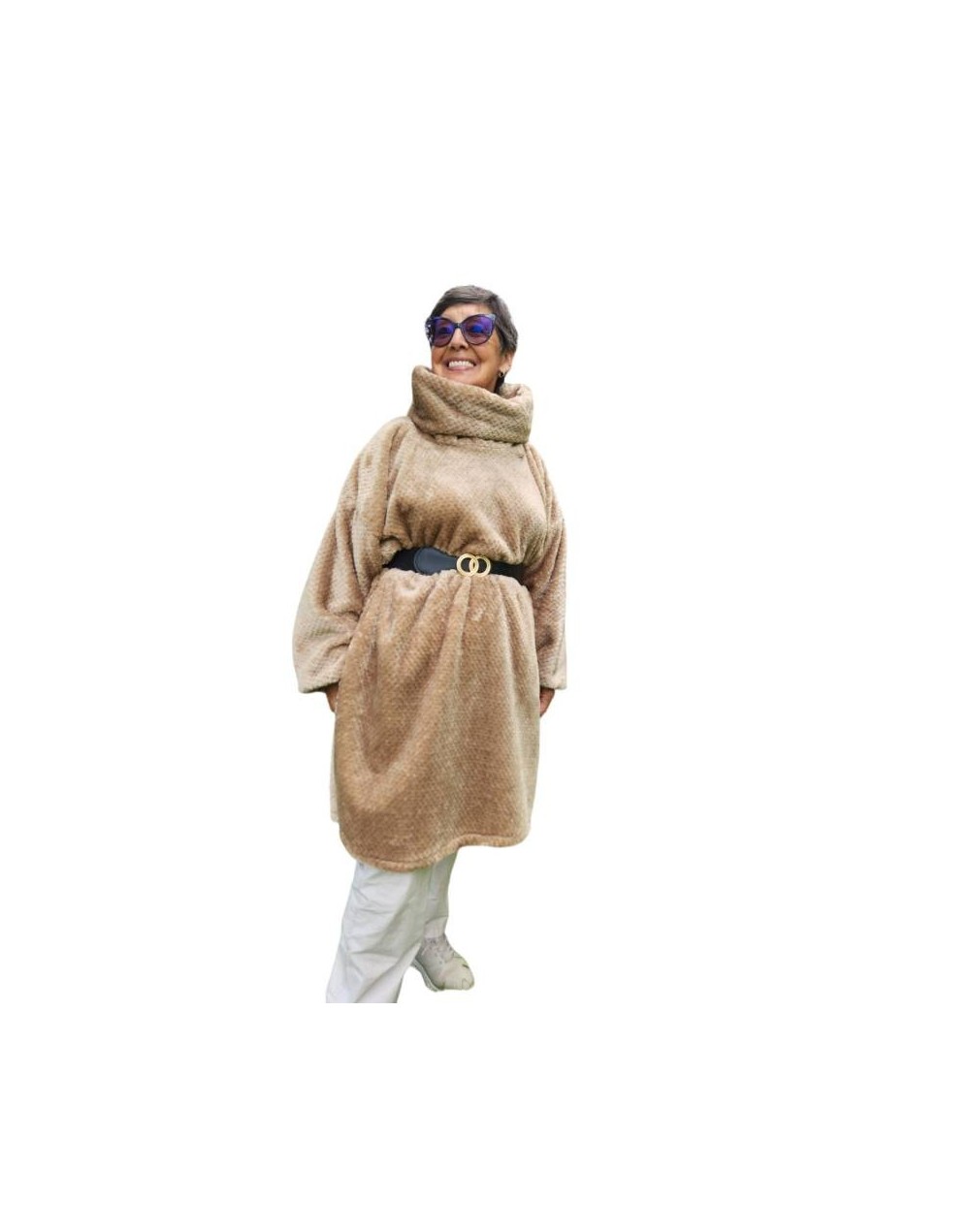 Ruana con manga camel