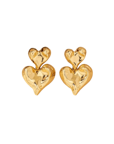 Aretes doble corazón dorado