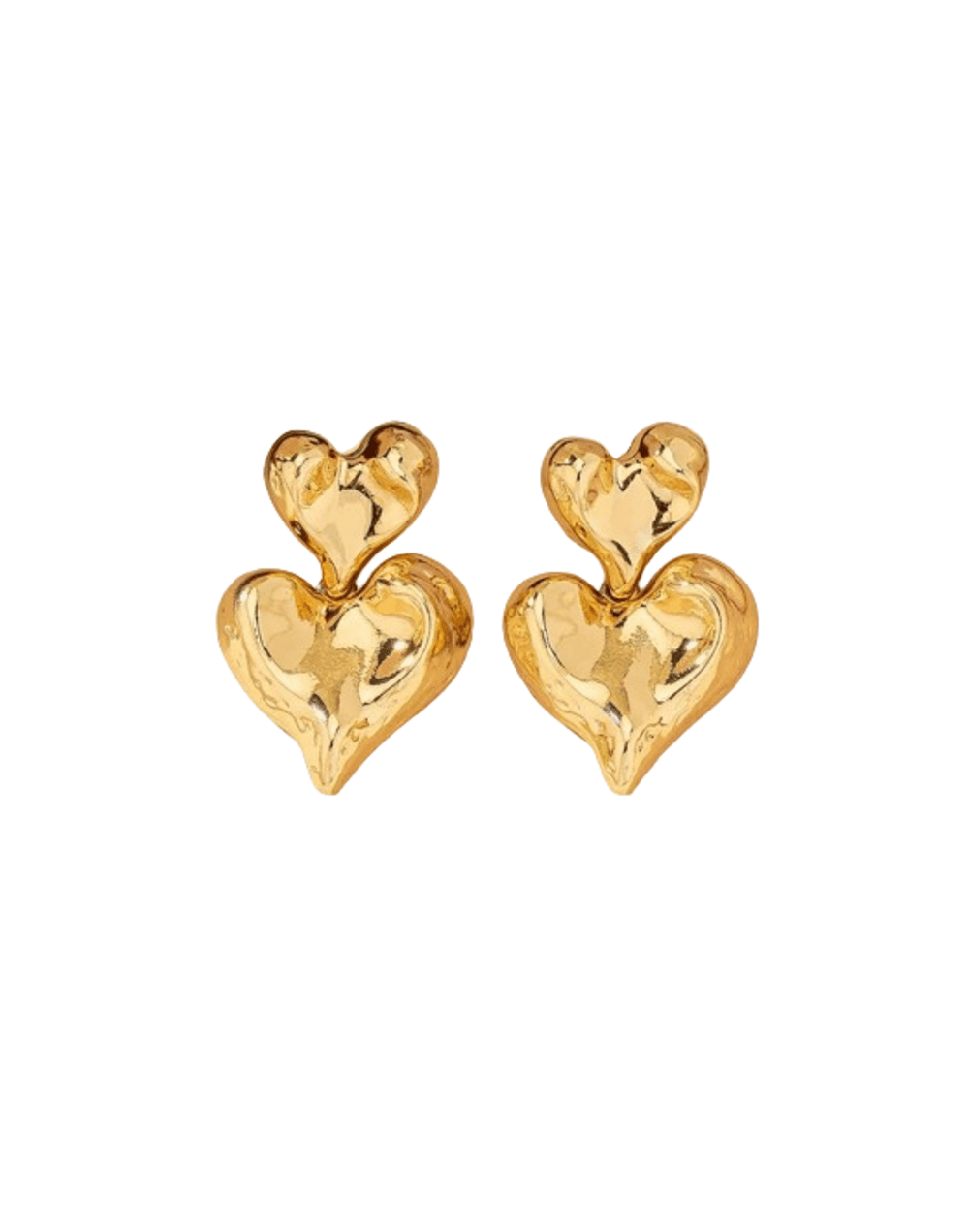 Aretes doble corazón dorado