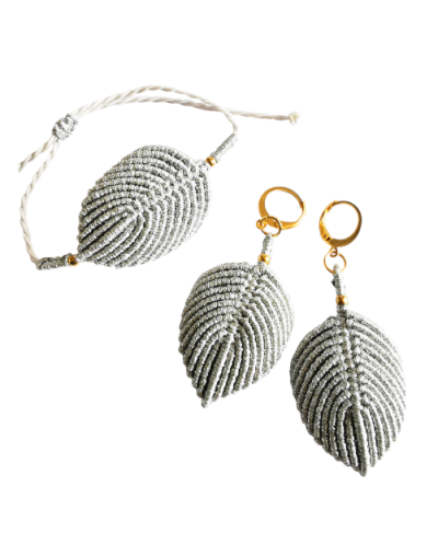 Conjunto hojas en macrame 