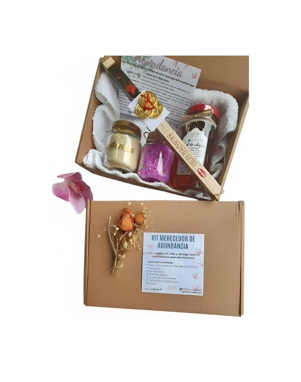 Kit soy merecedor de abundancia miel sal de baño vela abundancia y tarjeta meditación incienso y trío monedas