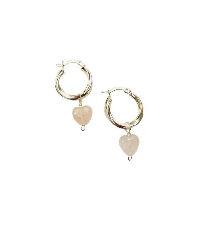 Hoops plata cuarzo rosa corazón