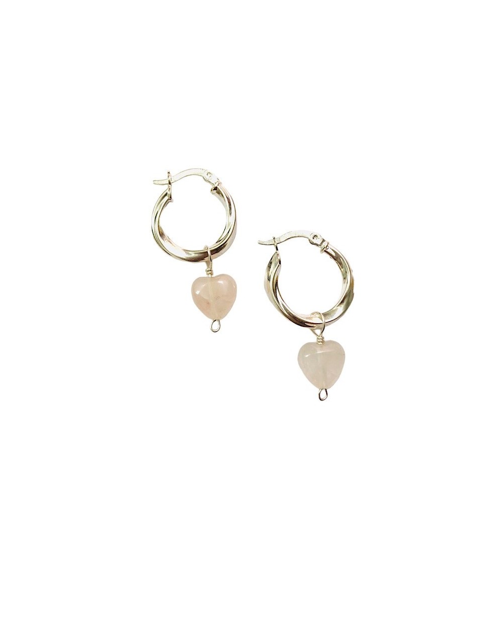 Hoops plata cuarzo rosa corazón