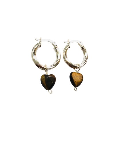 Hoops plata ojo de tigre corazón