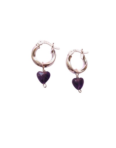 Hoops plata amatista corazón