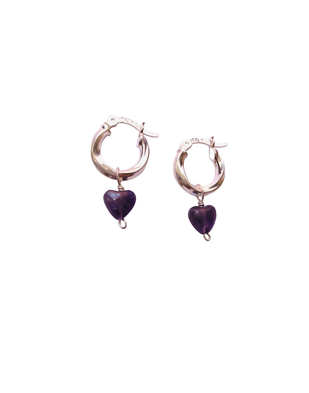 Hoops plata amatista corazón