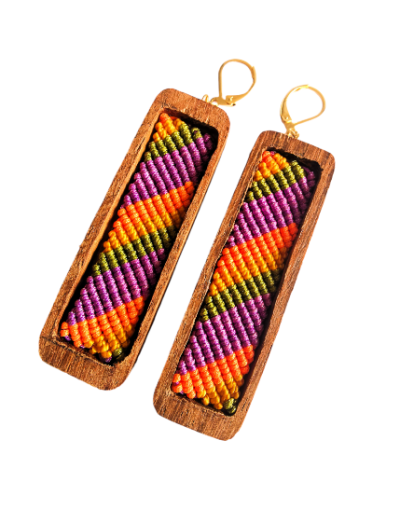 Aretes madera - macramé