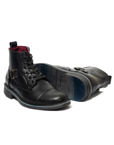 Botines en cuero para Hombre Outlet Shop VICENT Hebillas Negro