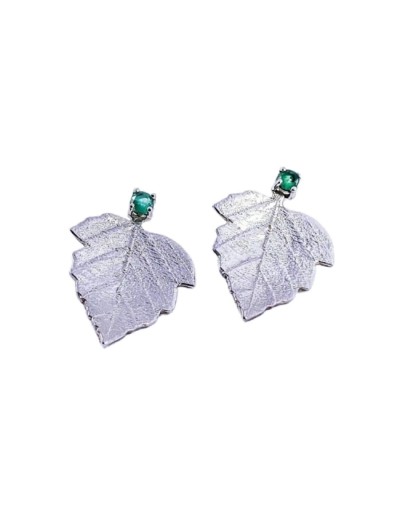 Aretes de hojas en plata y esmeralda