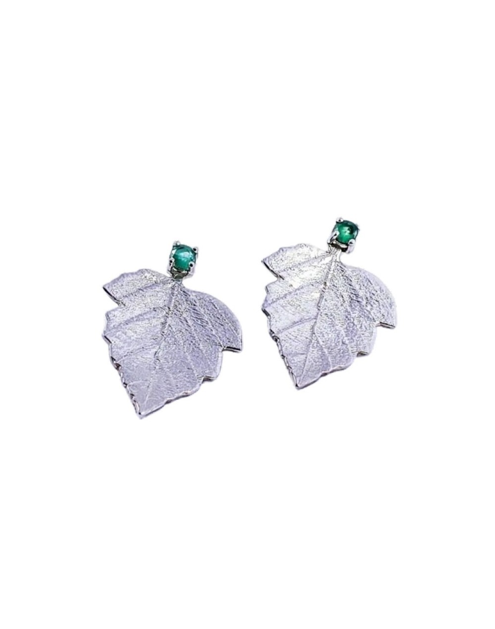 Aretes de hojas en plata y esmeralda