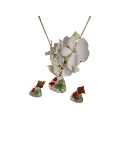 Juego de collar y aretes florecer.