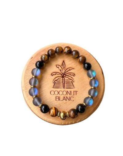 Pulsera de piedras naturales de obsidiana, ojo de tigre y cuarzo humo aura.