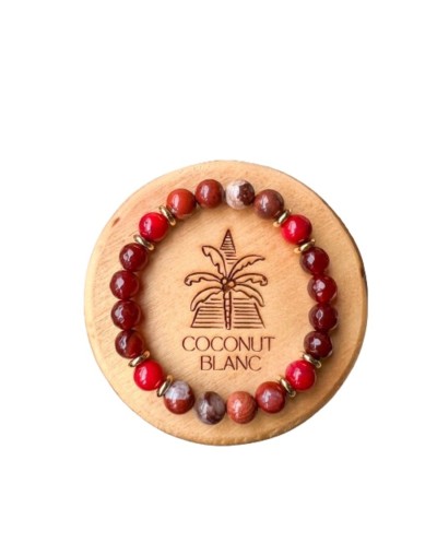 Pulsera de piedras naturales con jaspe rojo, ágata cornalina y coral.