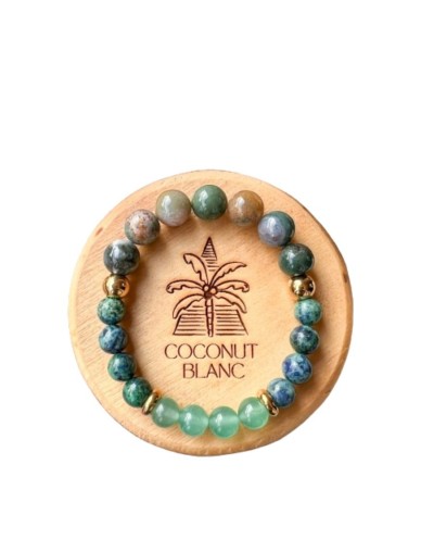 Pulsera de piedras naturales con aventurina, azurita y ágata india.