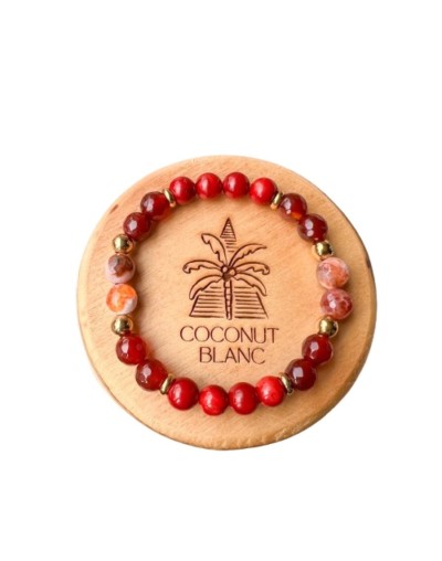 Pulsera de piedras naturales con coral, ágata cornalina y ágata.