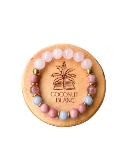 Pulsera de piedras naturales de cuarzo rosa, angelita, rodocrosita y cuarzo fresa 
