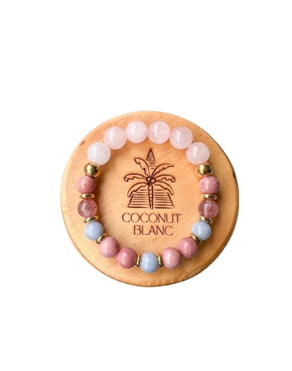 Pulsera de piedras naturales de cuarzo rosa, angelita, rodocrosita y cuarzo fresa 