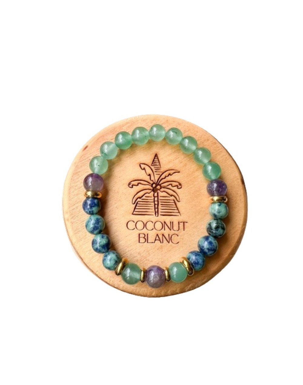 Pulsera de piedras naturales de aventurina, amatista y azurita.