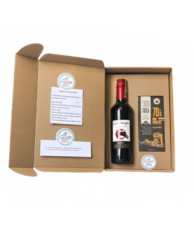 Caja experiencial vino 375ml y barra de chocolate santo aroma