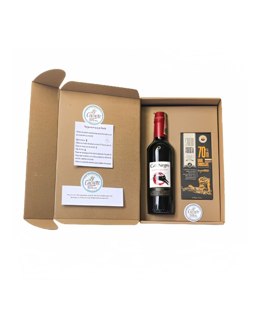 Caja experiencial vino 375ml y barra de chocolate santo aroma