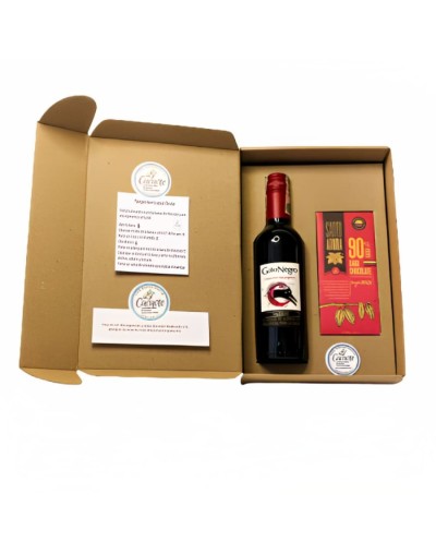 Caja experiencial vino 375ml y barra de chocolate santo aroma