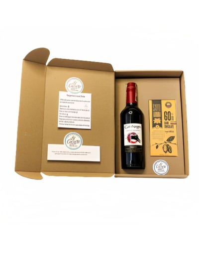 Caja experiencial vino 375ml y barra de chocolate santo aroma