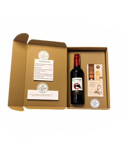 Caja experiencial vino 375ml y barra de chocolate santo aroma