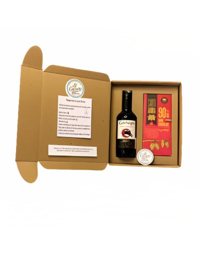 Caja experiencial vino 187ml y barra de chocolate santo aroma