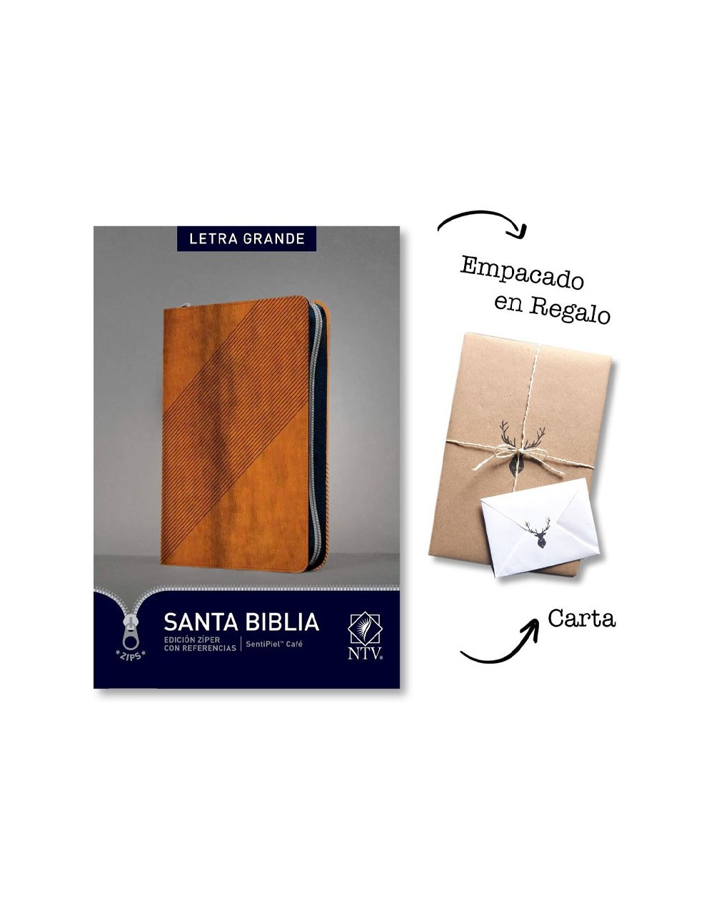 Biblia edición ziper imitación piel cafe ntv referencias letra grande
