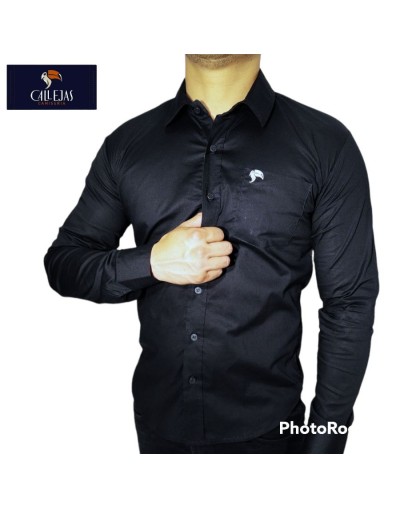 CAMISA SLIM NEGRA MANGA LARGA