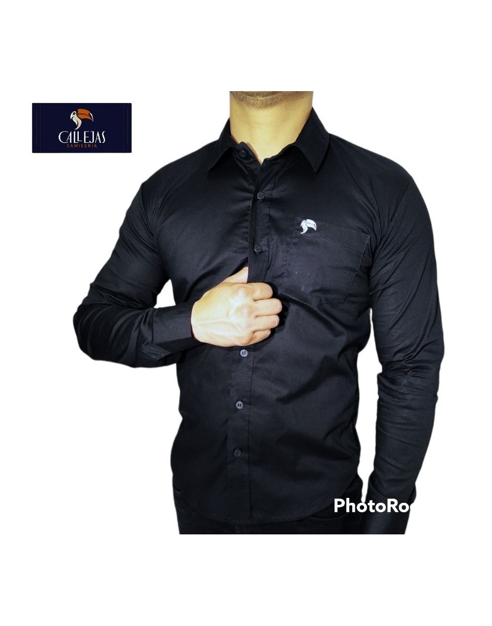 CAMISA SLIM NEGRA MANGA LARGA