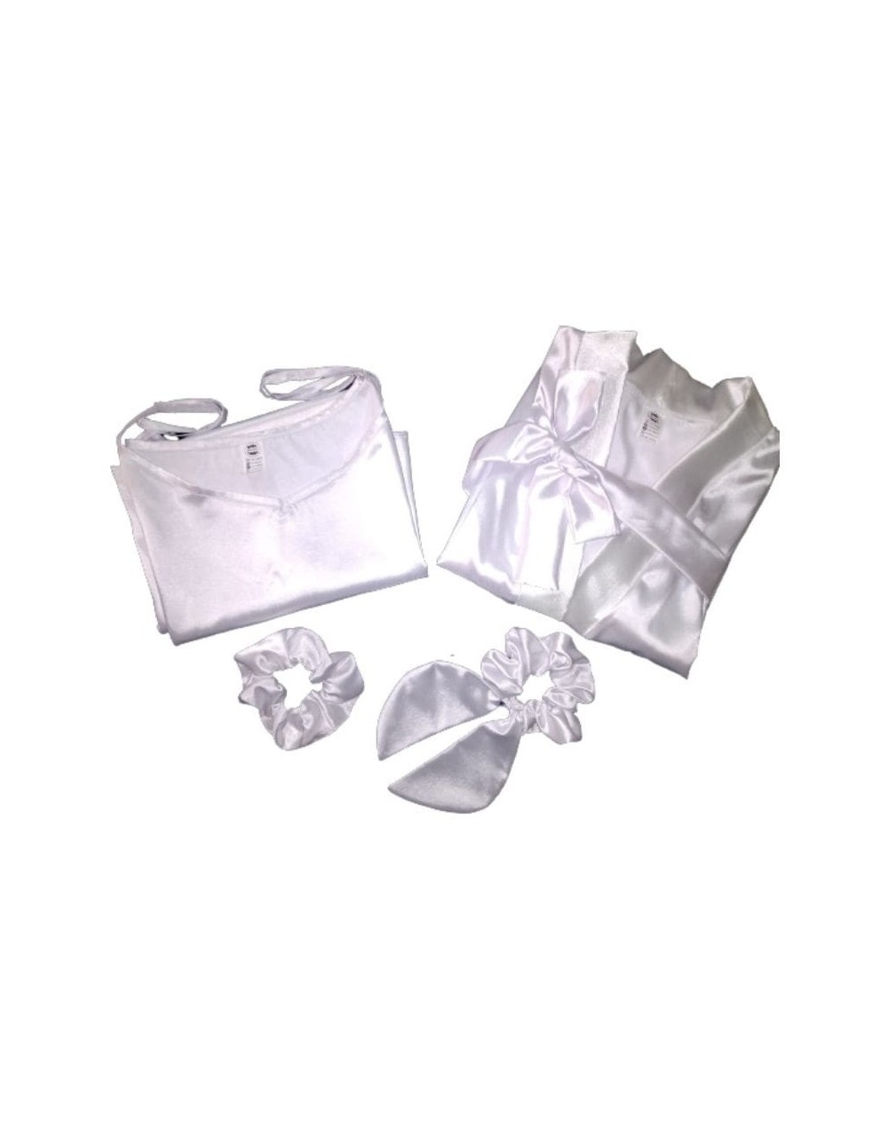 Set en satín de pijama, levantadora y scrunchies