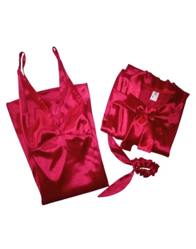 Set pijama bata de tiras copa y levantadora en satín